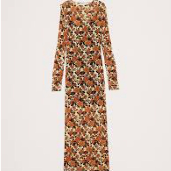 Banana Republic floral printed mesh maxi dress sz medium 8-10 thumbholes - Picture 3 of 11